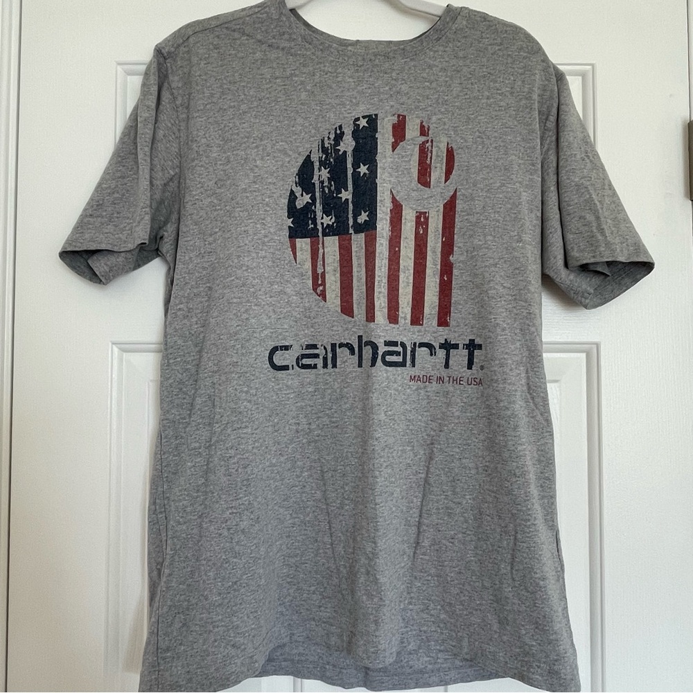 Carhartt Heather Gray Men's Tee with Patriotic Logo - Made in USA
